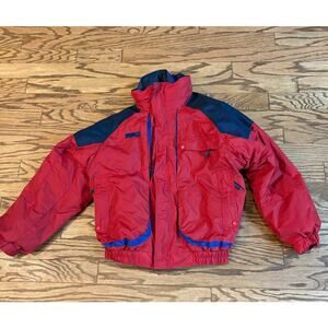 Columbia VTG Mens Med Red Blue Full Zip Pockets Winter Jacket Windbreaker EUC